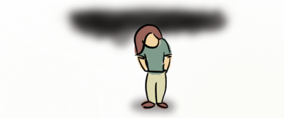 Nach Todesfall: Lieber Schuldgefühle statt Ohnmacht? 4 Mensch schaut nach unten - dunkle Wolke über ihm